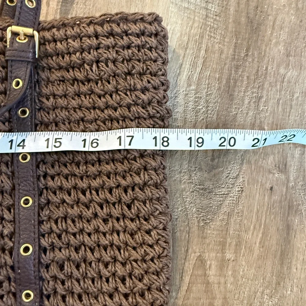 Lauren Ralph Lauren Brown Crochet Paper Straw Hobo Shoulder Bag Tote Large - Picture 10 of 13